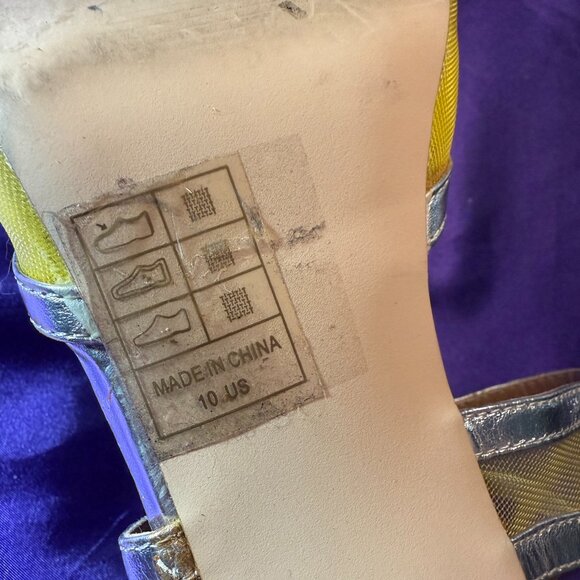 📌Scene Silver Yellow 4.5" High Heel Sandals with Ankle Straps and Zipper - Picture 13 of 15